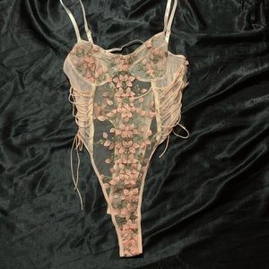 NWOT Floral Mesh Bodysuit